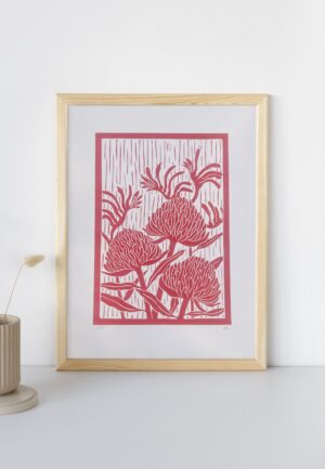 Waratah and Kangaroo Paw A3 Lino Print